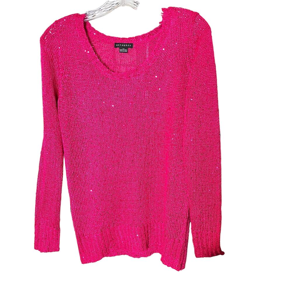 Metaphor Sweater Pink Glitter Metallic Long Sleeve Crewneck Large